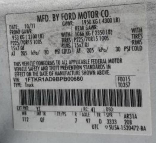 1FTKR1AD9BPB00680 - 2011 FORD RANGER WHITE photo 10