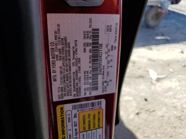 3FA6P0PUXHR277108 - 2017 FORD FUSION SE PHEV RED photo 12