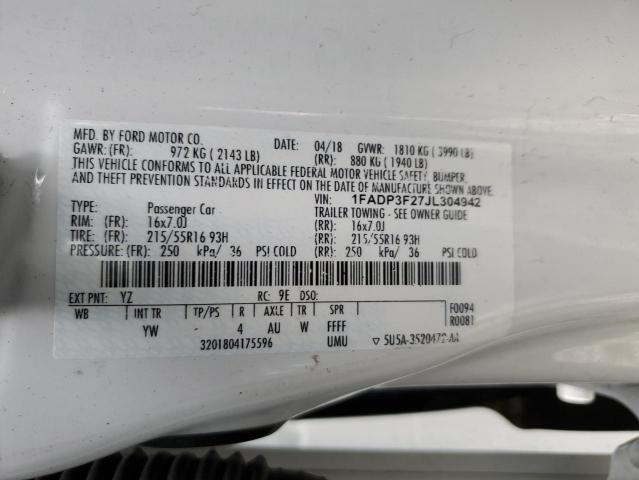 1FADP3F27JL304942 - 2018 FORD FOCUS SE WHITE photo 12