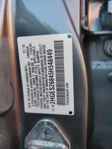 2HGES26845H548449 - 2005 HONDA CIVIC EX GRAY photo 12