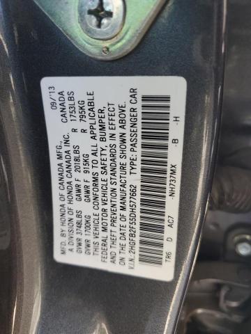 2HGFB2F55DH577662 - 2013 HONDA CIVIC LX GRAY photo 12