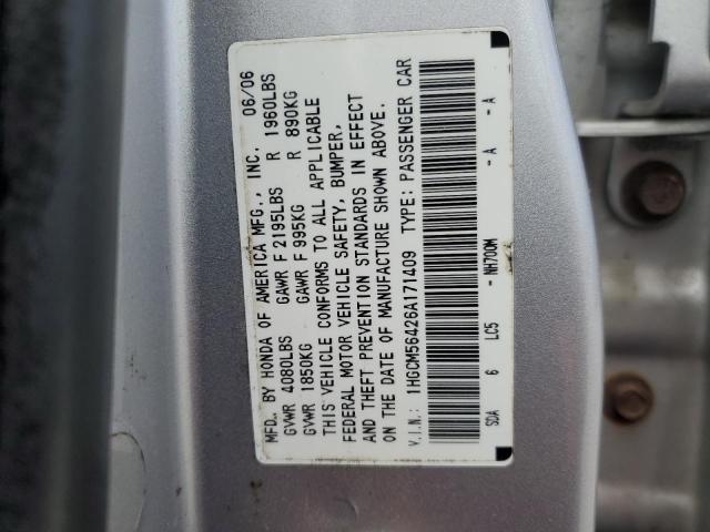 1HGCM56426A171409 - 2006 HONDA ACCORD LX SILVER photo 12