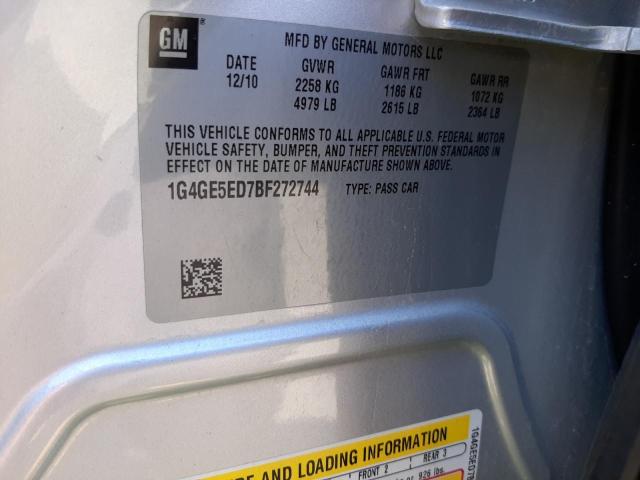 1G4GE5ED7BF272744 - 2011 BUICK LACROSSE CXS SILVER photo 12