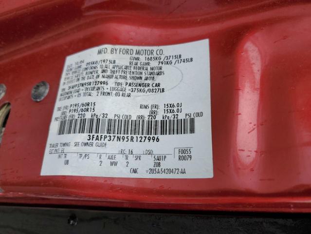 3FAFP37N95R127996 - 2005 FORD FOCUS ZX5 RED photo 12