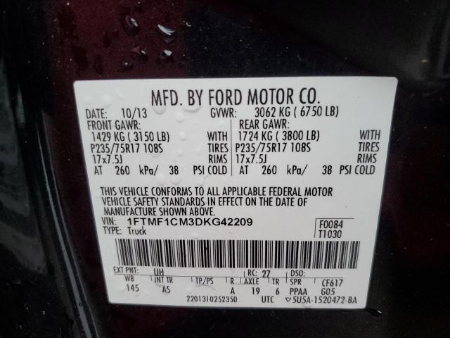 1FTMF1CM3DKG42209 - 2013 FORD F150 BLACK photo 12