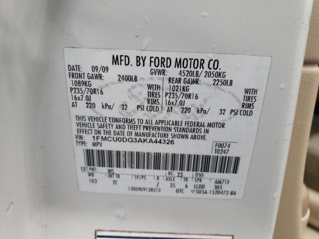 1FMCU0DG3AKA44326 - 2010 FORD ESCAPE XLT WHITE photo 13