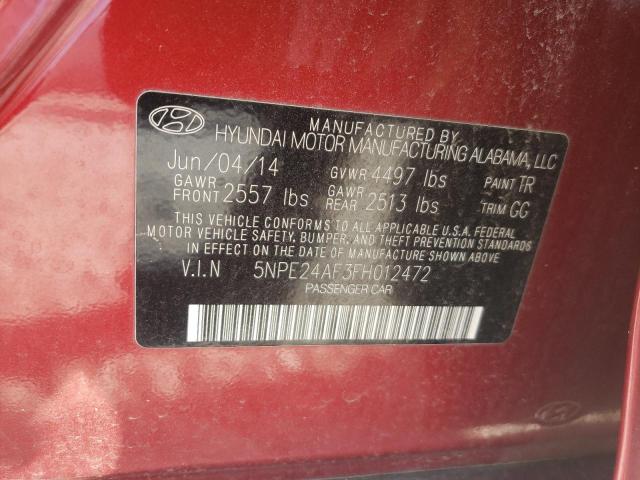 5NPE24AF3FH012472 - 2015 HYUNDAI SONATA SE RED photo 12