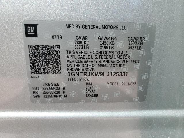 1GNERJKW9LJ125331 - 2020 CHEVROLET TRAVERSE RS SILVER photo 13