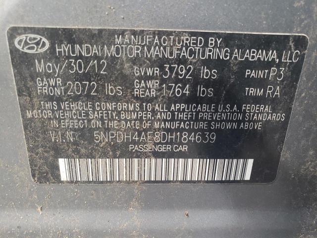 5NPDH4AE8DH184639 - 2013 HYUNDAI ELANTRA GLS GRAY photo 13