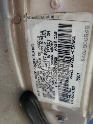 4T1BG22K0WU242928 - 1998 TOYOTA CAMRY CE TAN photo 12