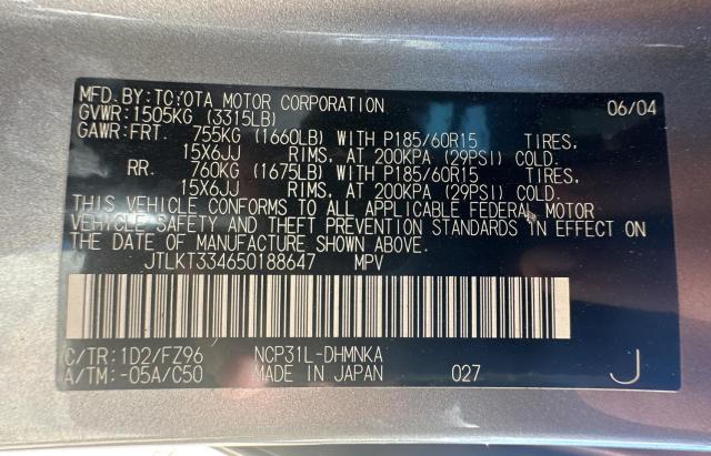 JTLKT334650188647 - 2005 TOYOTA SCION XB SILVER photo 10