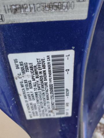 1HGEM21125L050600 - 2005 HONDA CIVIC DX VP BLUE photo 12