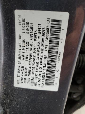 1HGCR3F81EA033898 - 2014 HONDA ACCORD EXL GRAY photo 12