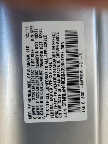 5FNRL5H99CB043935 - 2012 HONDA ODYSSEY TOURING SILVER photo 13