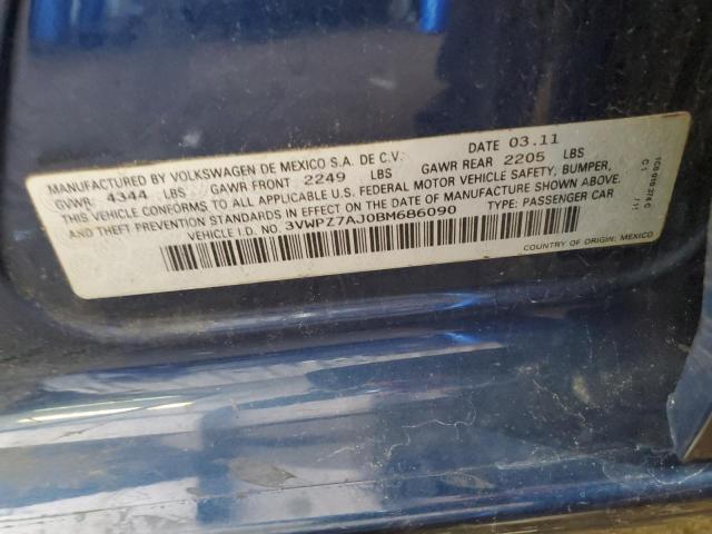 3VWPZ7AJ0BM686090 - 2011 VOLKSWAGEN JETTA S BLUE photo 12