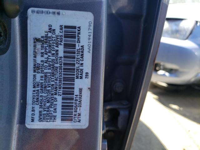 2T1KR38E53C004376 - 2003 TOYOTA COROLLA MA XR BLUE photo 12