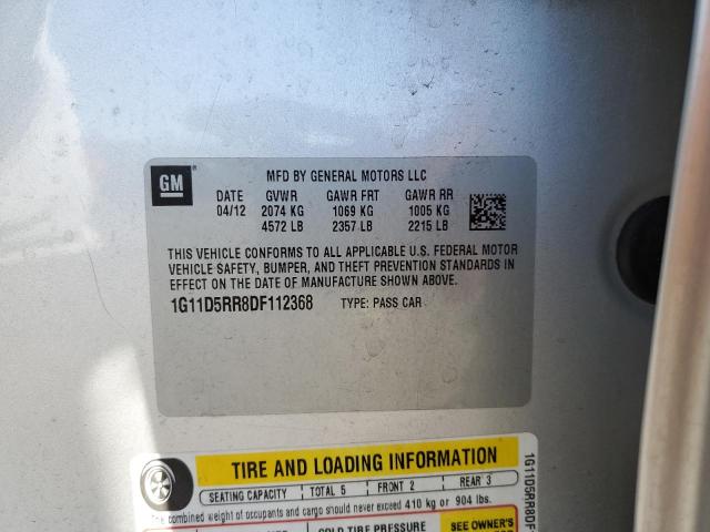 1G11D5RR8DF112368 - 2013 CHEVROLET MALIBU 1LT ვერცხლისფერი ფოტო 13