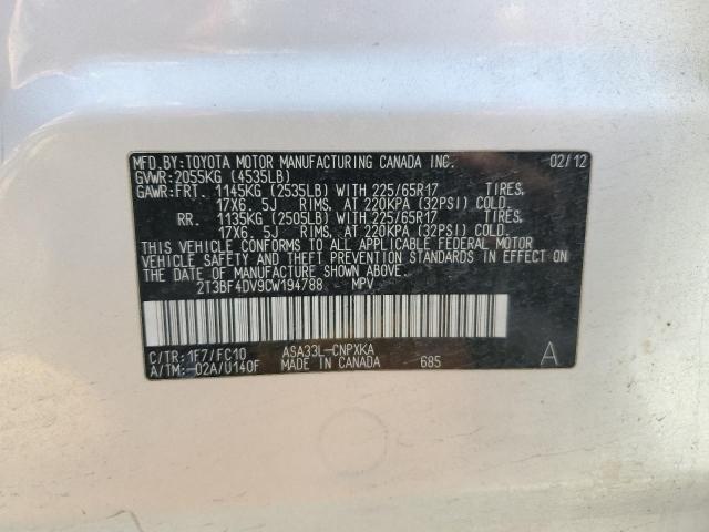 2T3BF4DV9CW194788 - 2012 TOYOTA RAV4 SILVER photo 14