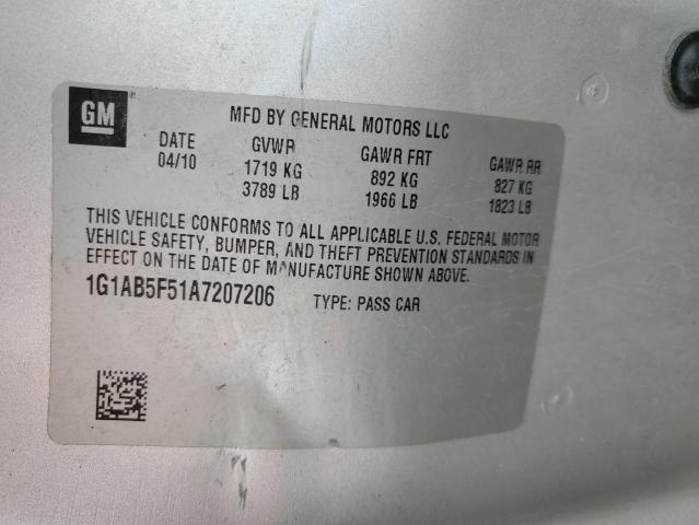 1G1AB5F51A7207206 - 2010 CHEVROLET COBALT LS SILVER photo 12