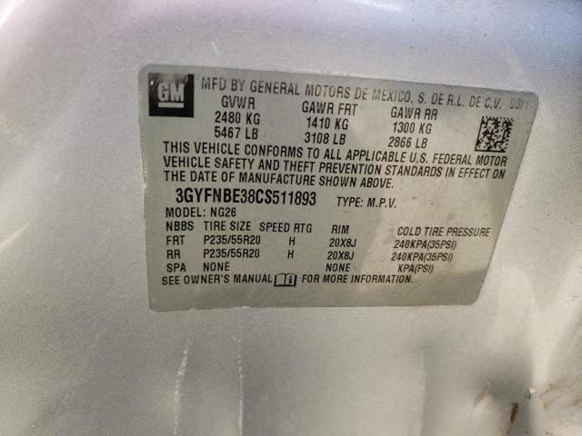 3GYFNBE38CS511893 - 2012 CADILLAC SRX PERFORMANCE COLLECTION ვერცხლისფერი ფოტო 12