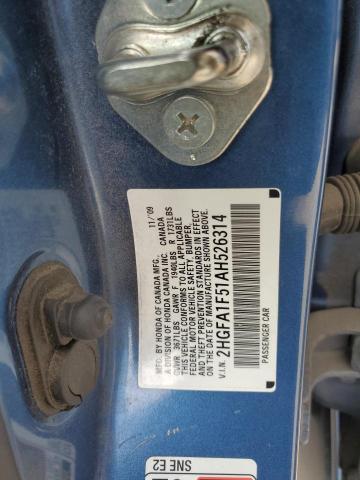 2HGFA1F51AH526314 - 2010 HONDA CIVIC LX BLUE photo 12