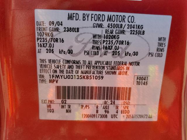 1FMYU03135KB51059 - 2005 FORD ESCAPE XLT RED photo 13