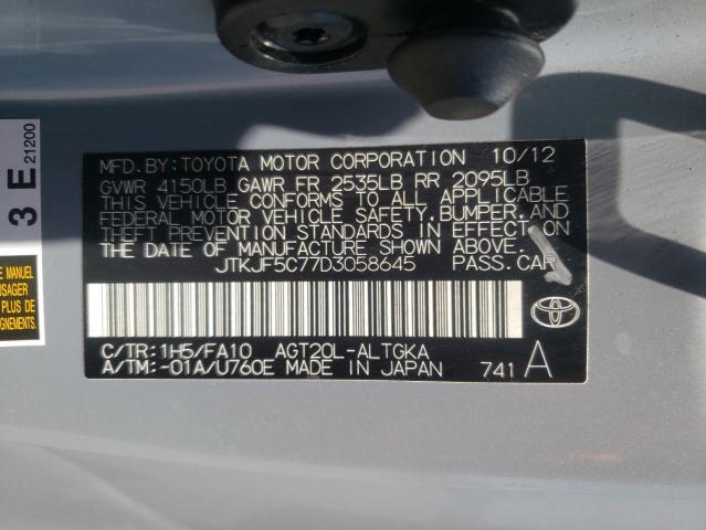 JTKJF5C77D3058645 - 2013 TOYOTA SCION TC 灰色 照片 12