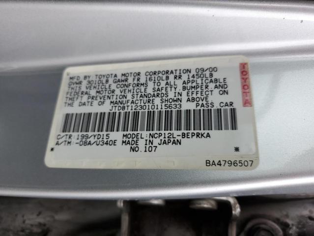 JTDBT123010115633 - 2001 TOYOTA ECHO SILVER photo 12