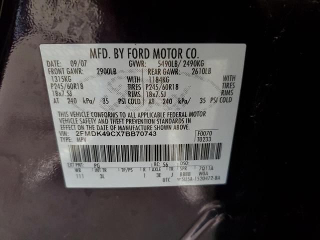 2FMDK49CX7BB70743 - 2007 FORD EDGE SEL PLUS MAROON photo 12