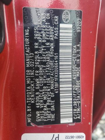 4T1BF1FKXDU664161 - 2013 TOYOTA CAMRY L RED photo 12