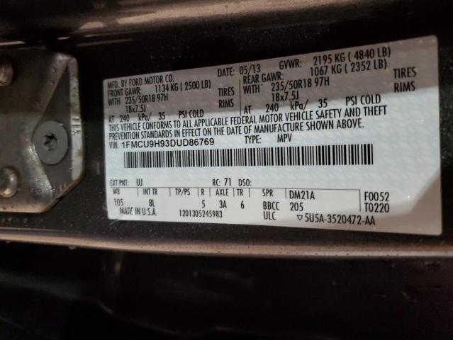 1FMCU9H93DUD86769 - 2013 FORD ESCAPE SEL CHARCOAL photo 12