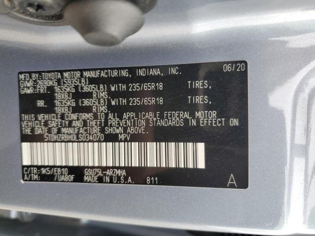 5TDHZRBH0LS034070 - 2020 TOYOTA HIGHLANDER XLE GRAY photo 13