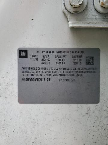 2G4GV5GV1D9171751 - 2013 BUICK REGAL GS WHITE photo 12