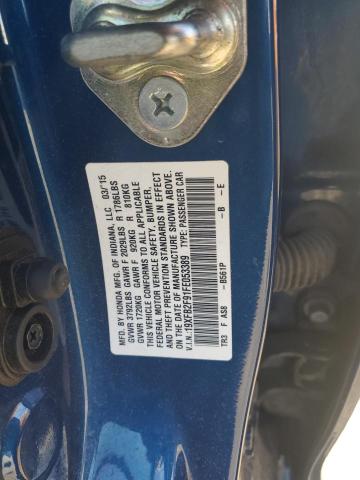 19XFB2F91FE053389 - 2015 HONDA CIVIC EXL ლურჯი ფოტო 12