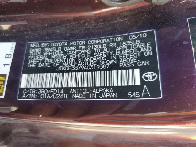 JTKDE3B79A0319387 - 2010 TOYOTA SCION TC PURPLE photo 12