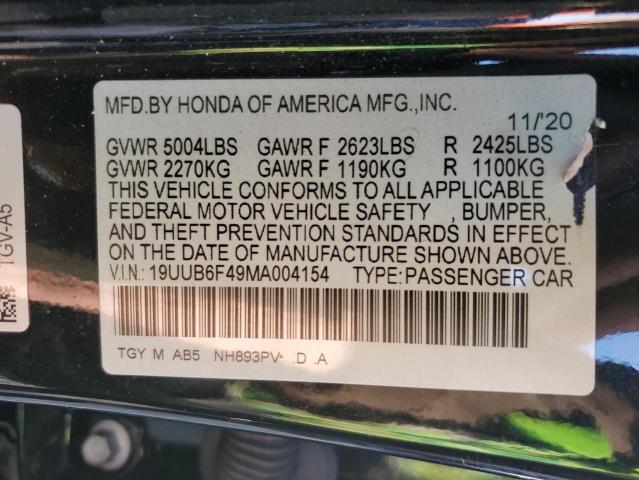 19UUB6F49MA004154 - 2021 ACURA TLX TECHNOLOGY BLACK photo 12