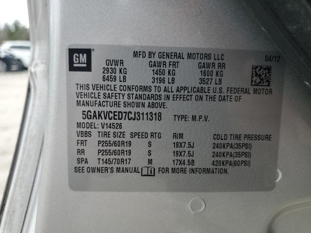 5GAKVCED7CJ311318 - 2012 BUICK ENCLAVE SILVER photo 13