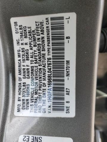 1HGFA16968L047676 - 2008 HONDA CIVIC EXL ნაცრისფერი ფოტო 12