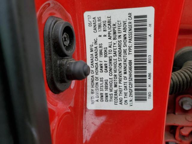 2HGFC2F52HH546484 - 2017 HONDA CIVIC LX RED photo 12