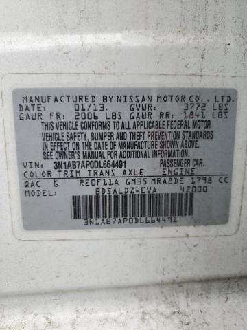 3N1AB7AP0DL664491 - 2013 NISSAN SENTRA S WHITE photo 12