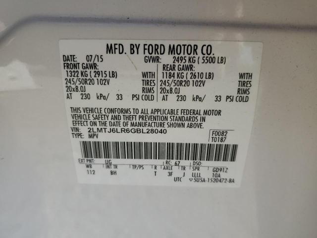 2LMTJ6LR6GBL28040 - 2016 LINCOLN MKX RESERVE 白色 照片 13