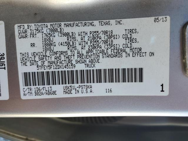 5TFEY5F12DX145159 - 2013 TOYOTA TUNDRA CREWMAX SR5 SILVER photo 13