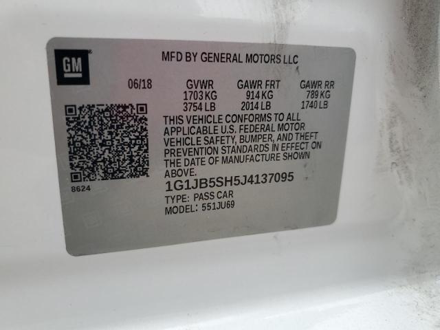 1G1JB5SH5J4137095 - 2018 CHEVROLET SONIC LS WHITE photo 12