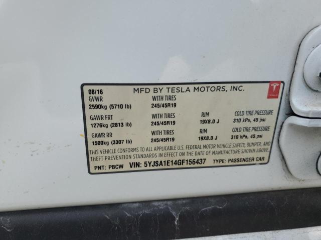 5YJSA1E14GF156437 - 2016 TESLA MODEL S 白色 照片 12