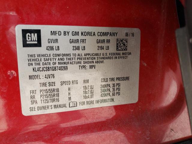 KL4CJCSB1GB740269 - 2016 BUICK ENCORE RED photo 12