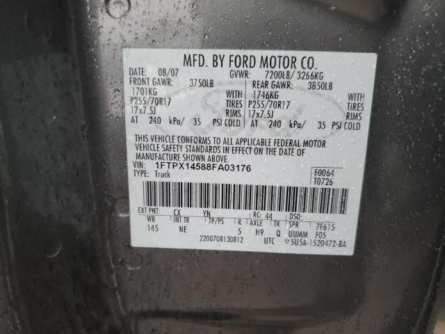 1FTPX14588FA03176 - 2008 FORD F150 GRAY photo 12