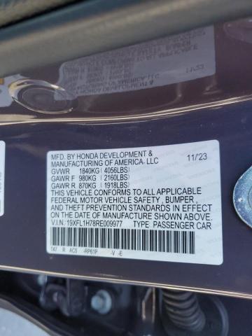 19XFL1H78RE009977 - 2024 HONDA CIVIC EXL ნაცრისფერი ფოტო 12