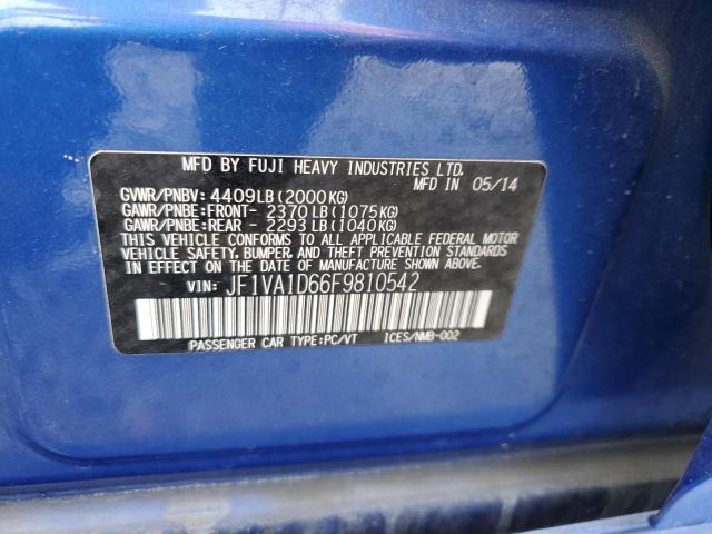 JF1VA1D66F9810542 - 2015 SUBARU WRX PREMIUM BLUE photo 12