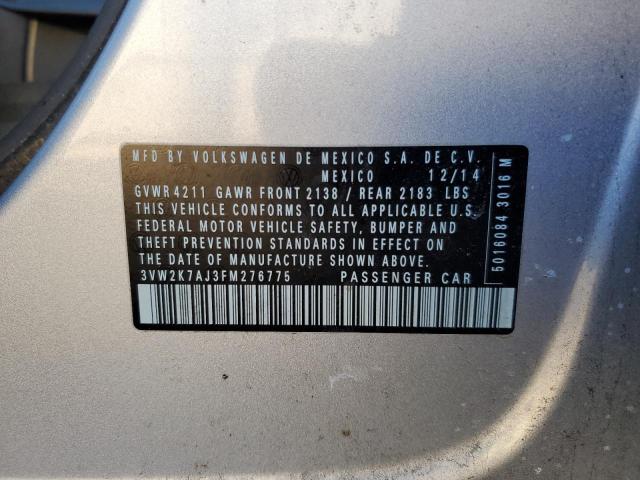 3VW2K7AJ3FM276775 - 2015 VOLKSWAGEN JETTA BASE 银色 照片 12