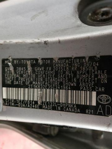 2T1KR32E35C341964 - 2005 TOYOTA COROLLA MA XR SILVER photo 12